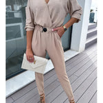 Spring Autumn Casual Solid Color Women's Casual Jumpsuit Pants Fashion Sleeve Slim Fit High Waisted Female Jumpsmall Feet Pants RT220