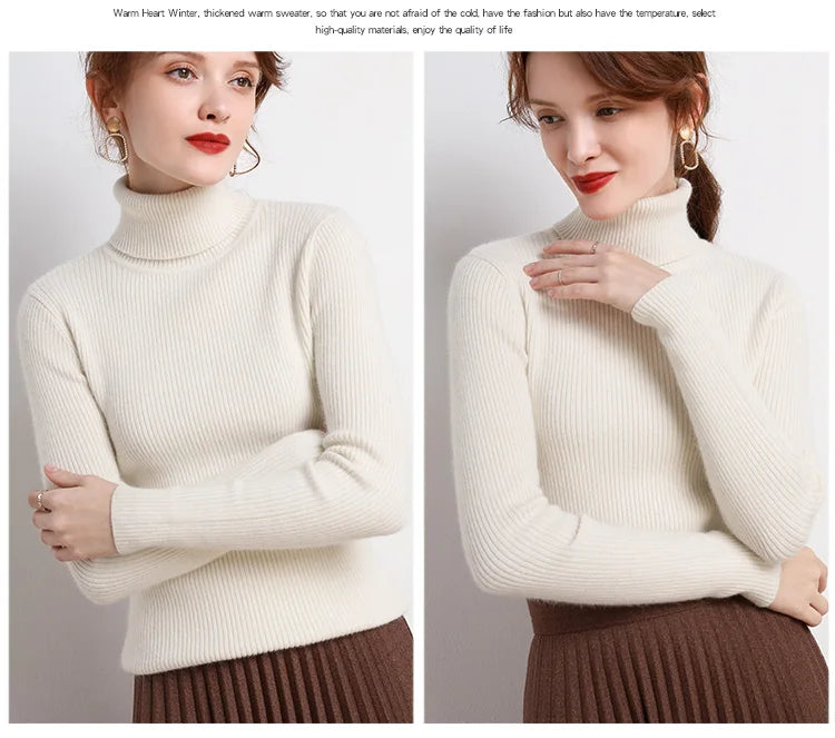 Women Fall Turtleneck Sweater Knitted Soft Pullovers Cashmere Jumpers Basic Soft Sweaters For Women 2025 Autumn Winter RT220