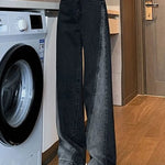 Woman High Waist Jeans Lady American High Street Patchwork Straight Leg Pants Girls Black Gray Contrast Color Wide Leg Trousers RT220