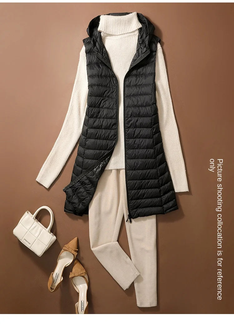 New Fashion Female Sleeveless Jacket Women Winter Light White Duck Down Jacket Slim Puffer Vest Portable Windproof Down Coat RT220