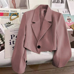 Korean Cropped Blazers Women Autumn Solid Color Simple Single-button Outwear Teens All-match Long Sleeve Office Lady Suit Jacket RT220