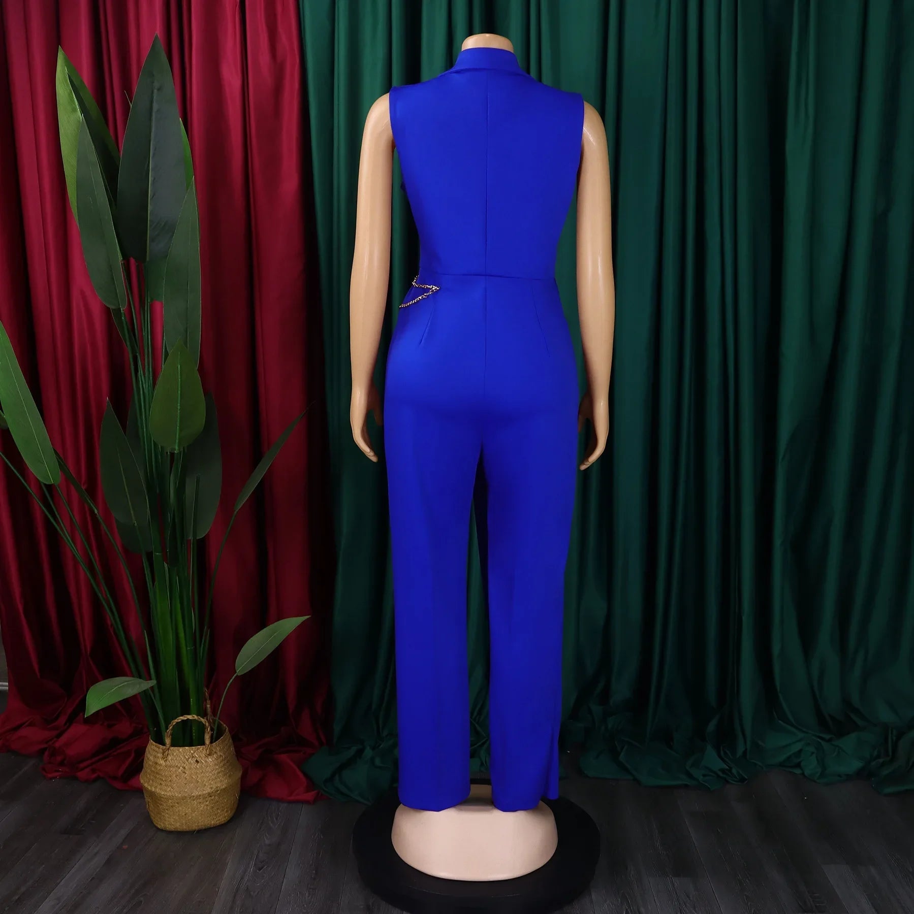 AOMEI Women Jumpsuit Turn Down Collar V Neck Sleeveless Elegant One Piece Wide Leg Female African Office Ladies Classy New 2024 RT220