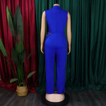 AOMEI Women Jumpsuit Turn Down Collar V Neck Sleeveless Elegant One Piece Wide Leg Female African Office Ladies Classy New 2024 RT220