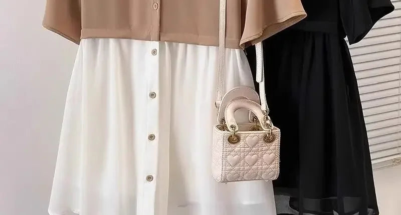 Spliced fake Two-piece Polo Collar Suit Shirt for Women in Summer Loose and Versatile Slim Top RT220