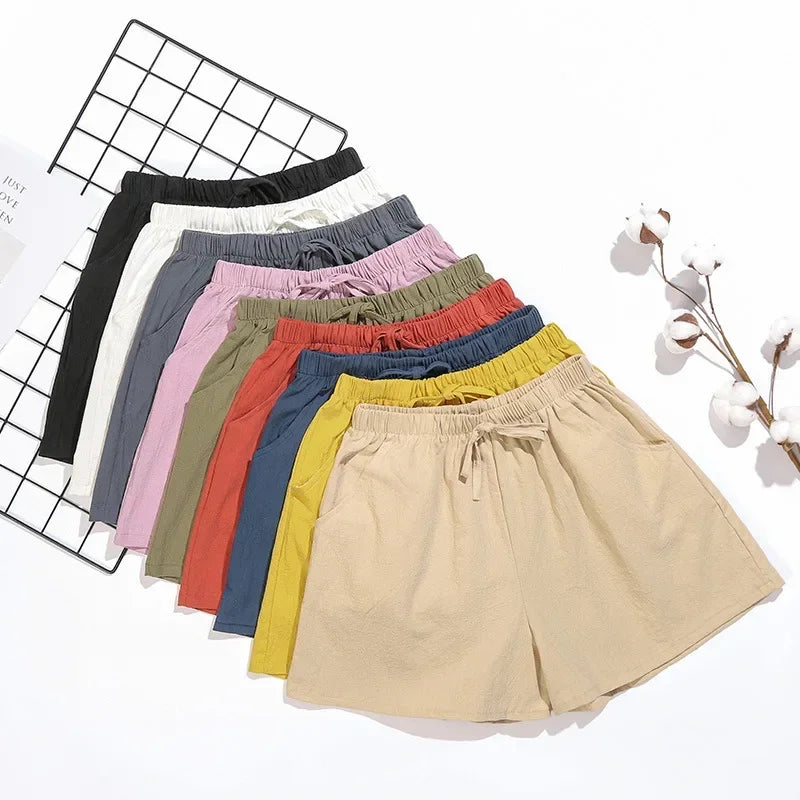 High Waisted Casual Linen Shorts Women Gym Workout Shorts Cotton Short Pants Loose-fitting Ladies Short Femme Women Shorts Sport RT220