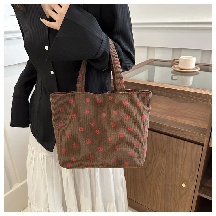 Fresh Sweet Girl Handbag Fashionable High End Corduroy Printed Shoulder Bag Leisure Shopping Commuter Women's Underarm Bag RT220