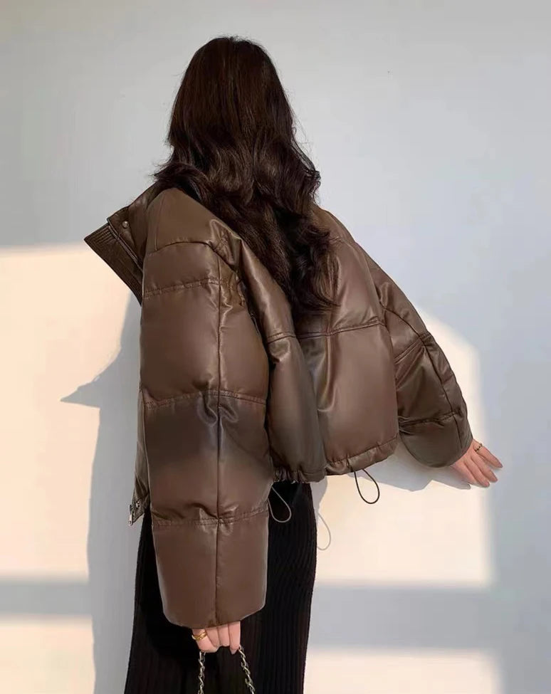 Women Leather Down Jacket Winter 2025 High End Genuine Sheepskin Down Coat Outdoor Thicked Warm Short Puffer Jacket Streetwear RT220