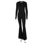 Jumpsuits Autumn New Women Sexy Black Backless Long Sleeve Bodycon Rompers Fashion Streetwear Flare Pants Casual Slim Jumpsuits RT220