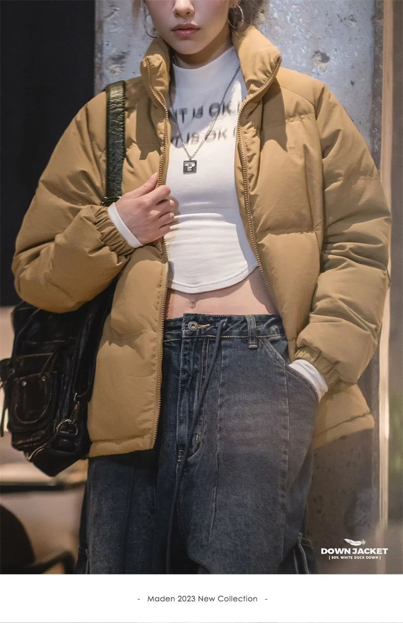 Maden Women Down Jacket Autumn Winter 90% White Duck Down Thickened and Warm Stand Collar Outerwear Coat Windproof Jacket RT220