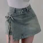 DFCF 2025 Spring Summe Jeans Streetwear Vintage Irregular Laced Up short Jeans Women Y2k Korean Fashion High Waist Straight Pant RT220