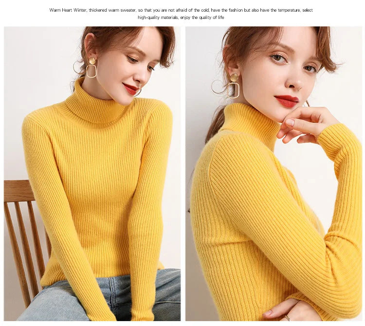 Women Fall Turtleneck Sweater Knitted Soft Pullovers Cashmere Jumpers Basic Soft Sweaters For Women 2025 Autumn Winter RT220