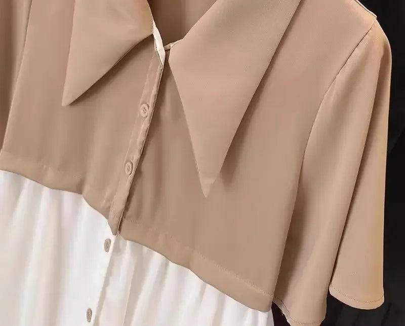 Spliced fake Two-piece Polo Collar Suit Shirt for Women in Summer Loose and Versatile Slim Top RT220