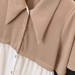 Spliced fake Two-piece Polo Collar Suit Shirt for Women in Summer Loose and Versatile Slim Top RT220