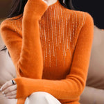 Lucyever Luxury Shiny Crystal Turtleneck Sweaters Women Fashion Slim Rhinestones Knitted Jumper Ladies Solid Soft Warm Pullover RT220