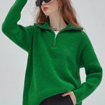 Fashion Women Sweaters 2025 LOOSE Zipper Design Pullovers Casual Solid Turtleneck Thickening Pink Knitted Winter Women's Sweater RT220