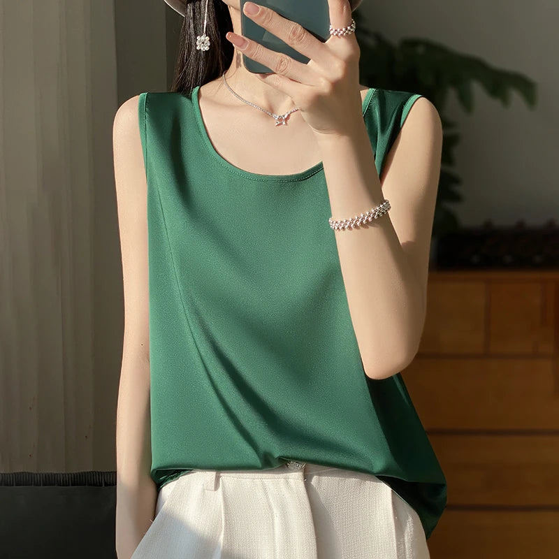 Women Tops Solid Spring Summer Casual Crop Tops Sexy O-neck Tank Tops Office Lady Pink White Top 2024 Fashion Korean Tank Top RT220
