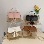 MOODS Straw Beach Bag For Women 2023 Summer New Luxury Designer Handbags Hit Color Tassels Shoulder Crossbody Box Bag Sac A Main RT220