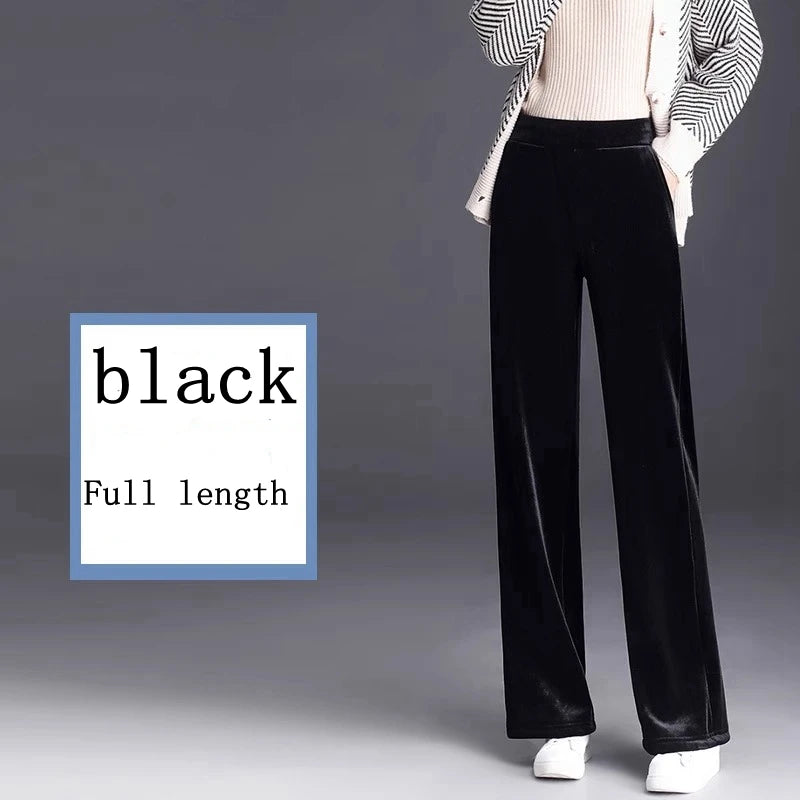 Golden Velvet Wide Legged Pants 2024 Spring and Autumn High Waist Hanging Good Casual Pants Blue Loose Straight Women's Pants6XL RT220