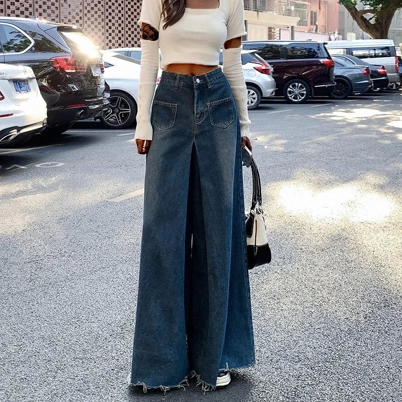 Woman High Waist High Street Wide Leg Jeans Female Loose Designer Pants Girls Fashion Y2k Blue Light Blue Gothic Denim Trousers RT220