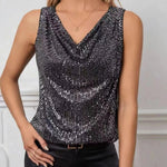 Women Top Shiny Glitter Sequin Sleeveless T-shirt Vest Tank Tops Fashion Sexy Camis New Cocktail Party Clubwear Evening T-shirts RT220