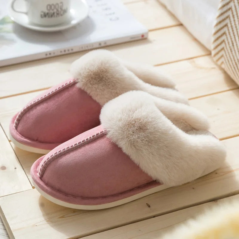 Winter Women Slippers Furry Home Floor Shoes Warm Indoor Slides Men Bedroom Slippers Plush Couples Footwear Soft Non-slip Shoes RT220