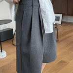 [LANMREM] Pleated Wool Shorts For Women High Waist Straight Office Lady Loose Clothing Korean Style 2025 Summer New 26D8692 RT220