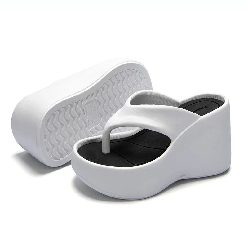 7CM Women's High Heeled Slippers Fashion Street Slides Outdoor Flip Flops Light EVA Comfortable Heightening Shoes RT220