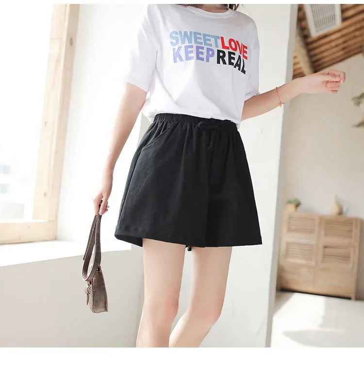 High Waisted Casual Linen Shorts Women Gym Workout Shorts Cotton Short Pants Loose-fitting Ladies Short Femme Women Shorts Sport RT220