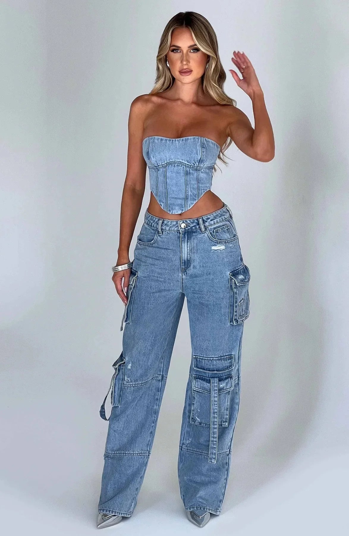 Fashion Multi-pocket Jeans New Baggy Jeans Women Cargo Pants Women High Waist Butt Lifter Loose Straight-leg Pants Tight Stretch RT220
