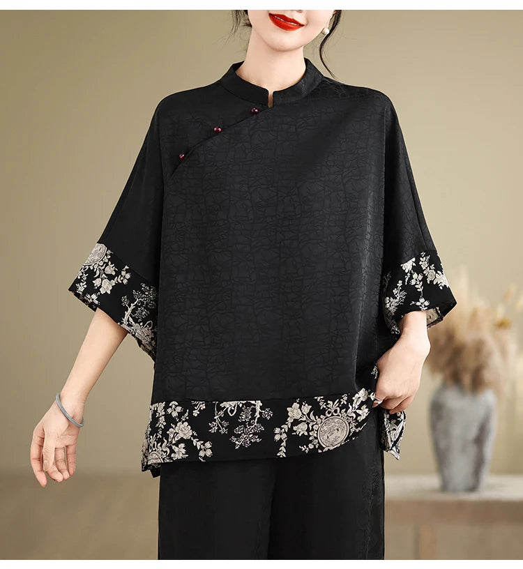 Oversized Summer Pullover T-Shirt Tops Women Print Patchwork Fashion Casual Loose Pleated Ladies Blouses Short Sleeve Woman Tops RT220