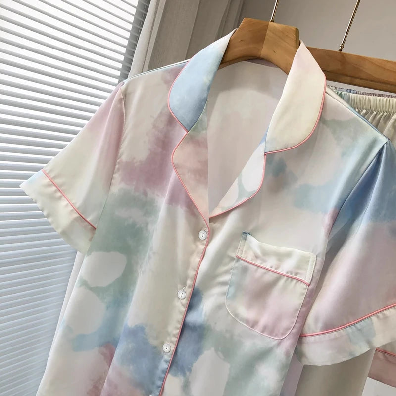 Honey Peach Print Lace Korean Ins Style Pajamas Women Y2k Three-piece Set Classy Sweet Cute Lady Lounge 2024 New Spring Homewear RT220