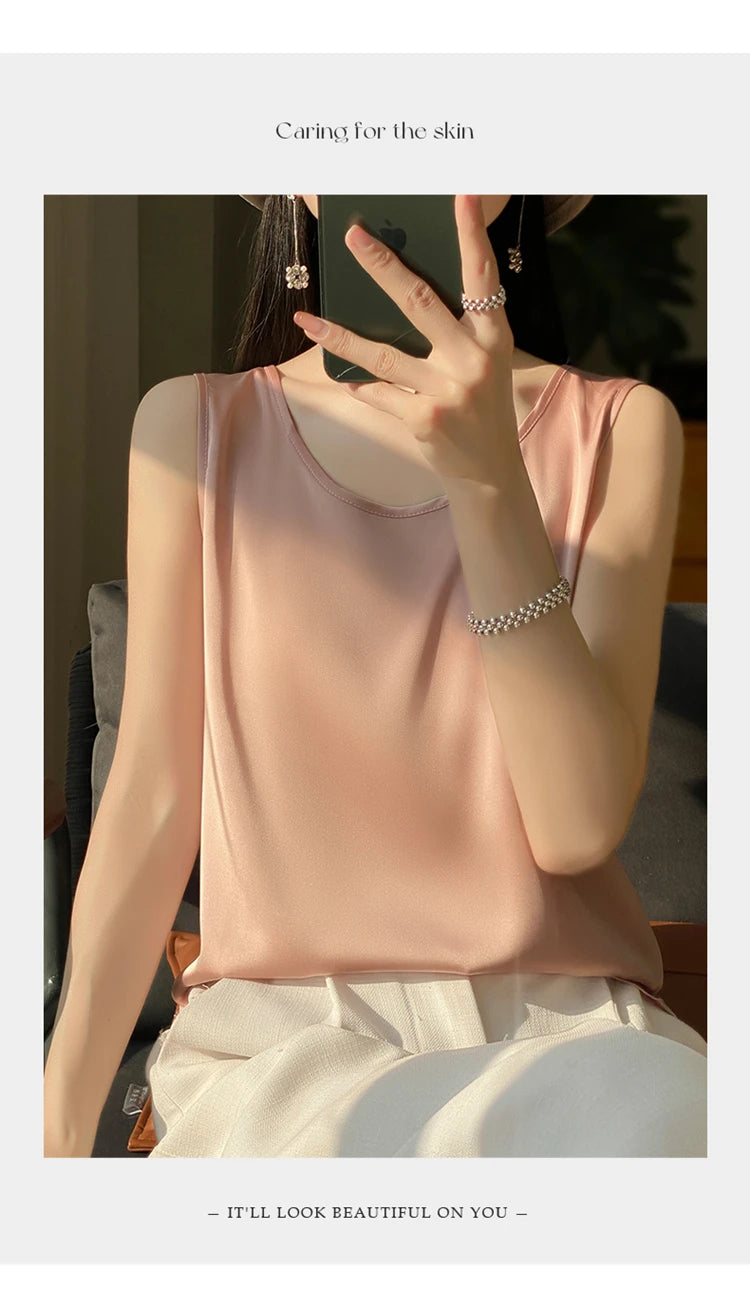 Women Tops Solid Spring Summer Casual Crop Tops Sexy O-neck Tank Tops Office Lady Pink White Top 2024 Fashion Korean Tank Top RT220