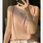 Women Tops Solid Spring Summer Casual Crop Tops Sexy O-neck Tank Tops Office Lady Pink White Top 2024 Fashion Korean Tank Top RT220