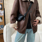 [LANMREM] Faux Fur Thick Warm Coats Lapel Single Breasted Office Lady Elegant Female Outwear Fashion 2025 Winter New 26C1095 RT220