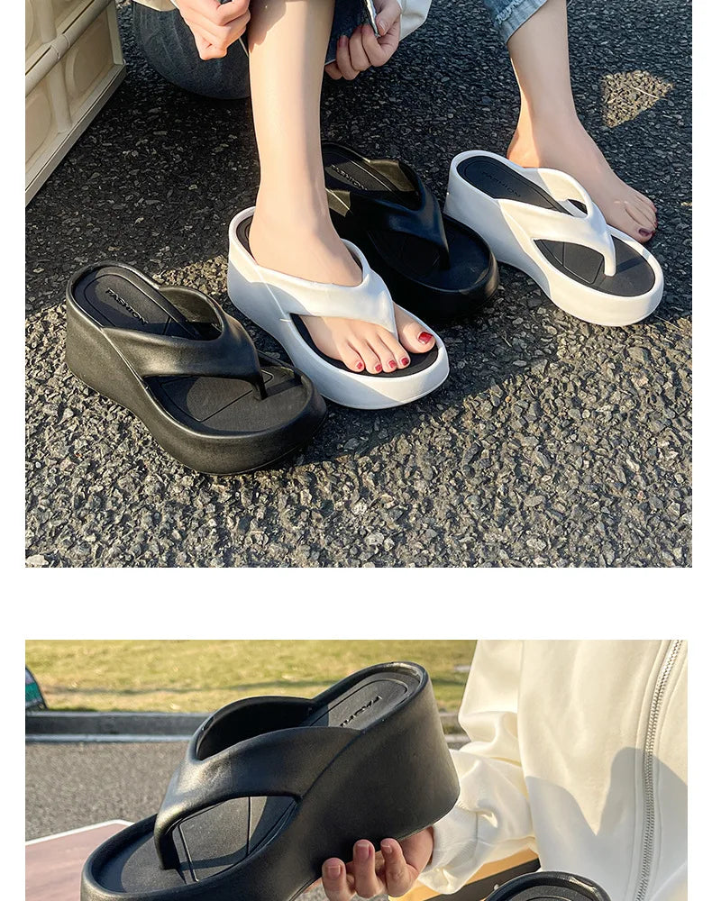 7CM Women's High Heeled Slippers Fashion Street Slides Outdoor Flip Flops Light EVA Comfortable Heightening Shoes RT220