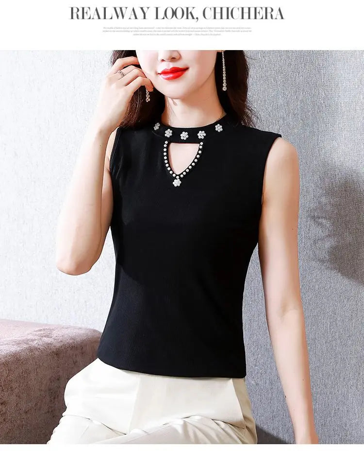 Women Spring New Fashion Sweet Pullovers Base Layers Candy Color Diamonds Hollow Out Knit Vest Slim Versatile Sleeveless Tops RT220