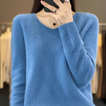 2024 New Womens Basic V-neck Pullover Sweater 100% Merino Wool Long Sleeve Cashmere Knitwear Autumn Winter Female Clothing Tops RT220