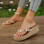 Summer Women's Slippers Wedge Thick Sole Women's Shoes Outdoor Beach Slippers Fashion Flip Flop Bohemian Style Sandals RT220