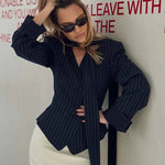 Trendix Elegant Blazer 2 Piece Sets Women V Neck Patchwork Scarf Lace Up Jackets Femme Bodycon Skirt And Commuting Blazers Suits RT220