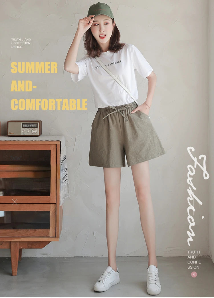 High Waisted Casual Linen Shorts Women Gym Workout Shorts Cotton Short Pants Loose-fitting Ladies Short Femme Women Shorts Sport RT220
