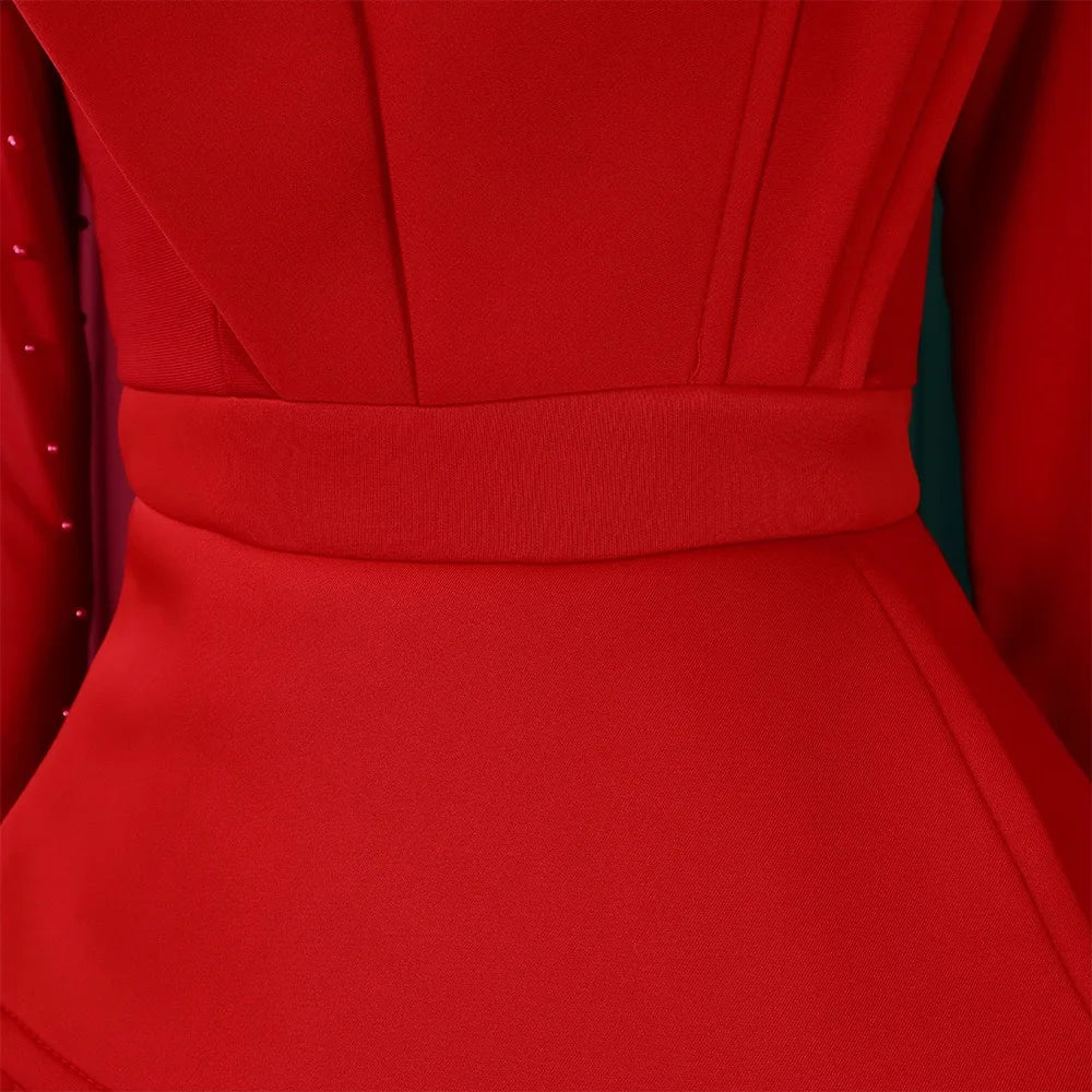 Luxury Jumpsuits & Rompers for Women Round Neck Beaded Transparent Sleeve High Waisted Elegant Female Birthday Party Overalls RT220