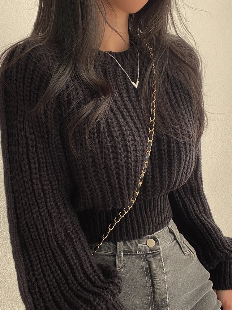 Loose Vintage Harajuku Lantern Long Sleeve Women Sweater Korean Autumn Winter Knitwear Soft Warm Tops Chic Solid Femme Sweater RT220