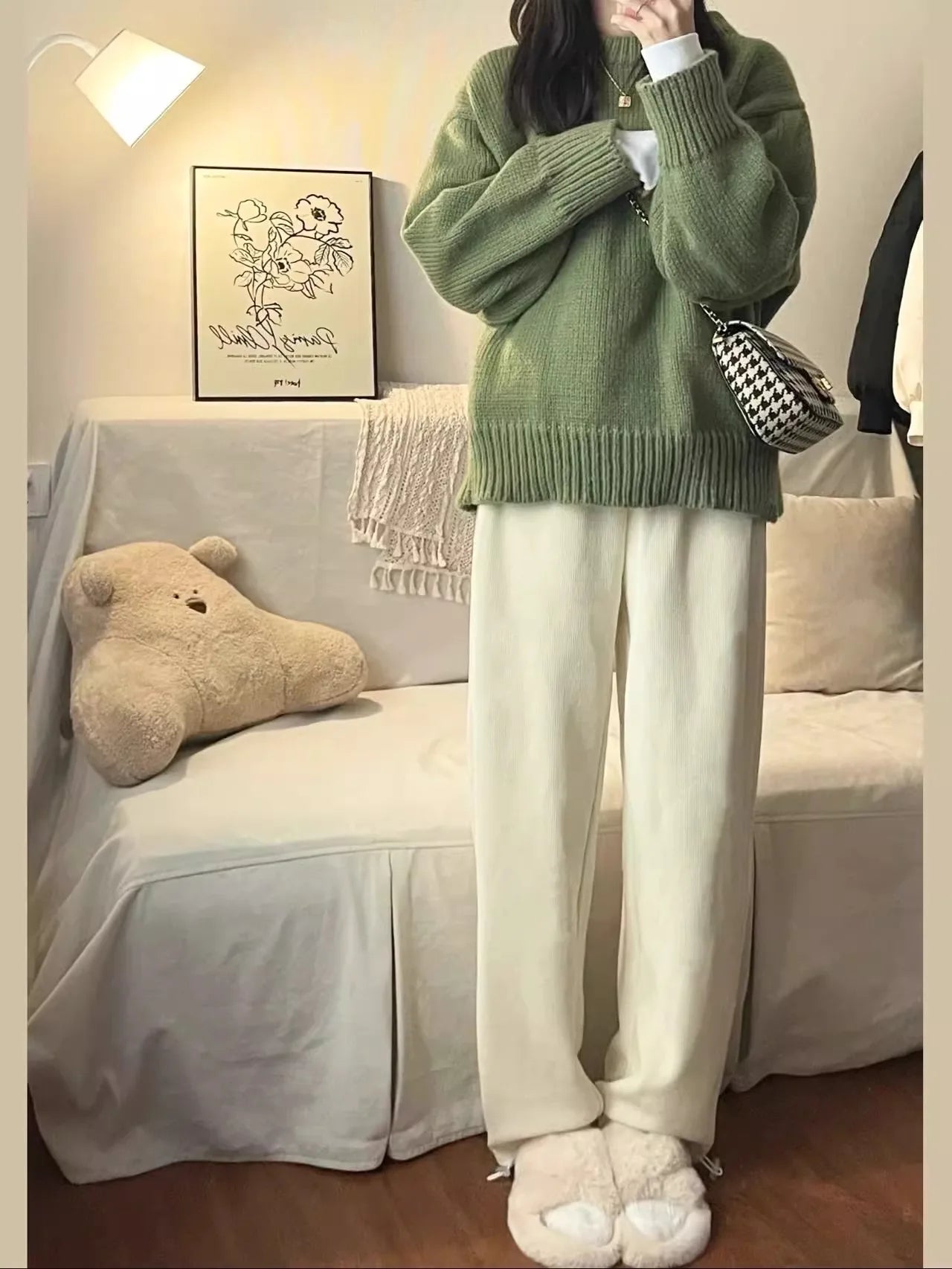 New O-Neck Loose Green Pullover Sweater For Women Autumn Winter Thick Retro Japanese Lazy Style Interior Bottom Knitted Top RT220