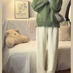 New O-Neck Loose Green Pullover Sweater For Women Autumn Winter Thick Retro Japanese Lazy Style Interior Bottom Knitted Top RT220