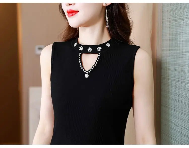 Women Spring New Fashion Sweet Pullovers Base Layers Candy Color Diamonds Hollow Out Knit Vest Slim Versatile Sleeveless Tops RT220