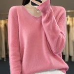 2024 New Womens Basic V-neck Pullover Sweater 100% Merino Wool Long Sleeve Cashmere Knitwear Autumn Winter Female Clothing Tops RT220
