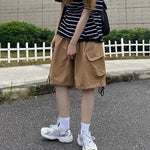 Rimocy Summer Knee Length Cargo Shorts Women 2025 Bf Harajuku Wide Leg Shorts Woman Streetwear Pockets Baggy Short Pants Female RT220