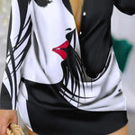 Women Urban Blouses 2024 Spring Summer Hot Selling Sexy Deep V-Neck Fashion Printed Long Sleeved Shirt Dress Loose Versatile Top RT220