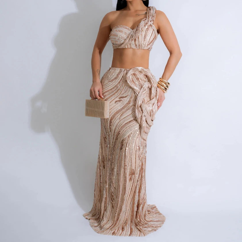 Sexy One-shoulder Long Summer Dress Sequin Birthday Holiday Elegant Party Evening Dresses Luxury Womens Prom Dresses XSY29 RT220