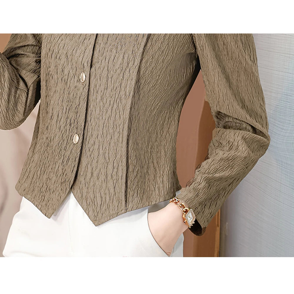 Fashion V-Neck Womens Shirts And Blouse 2025 Spring Autumn Simplicity Streetwear Tops Women Elegant Slim Casual Clothing Femme RT220